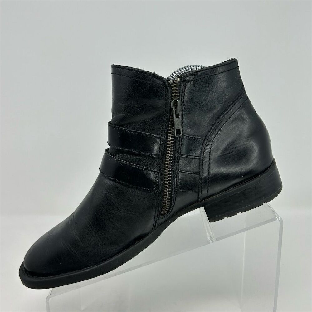 Born Women's Black Leather Ankle Booties Size 7.5 Casual Zip Buckle - Picture 3 of 11